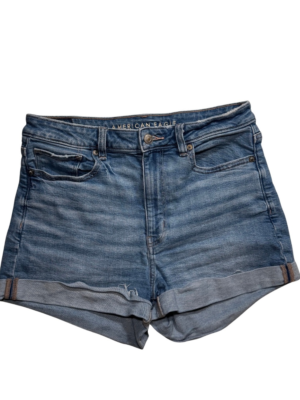 American Eagle Outfitters Mid Blue High-Rise Rolled Hem Jean Shorts